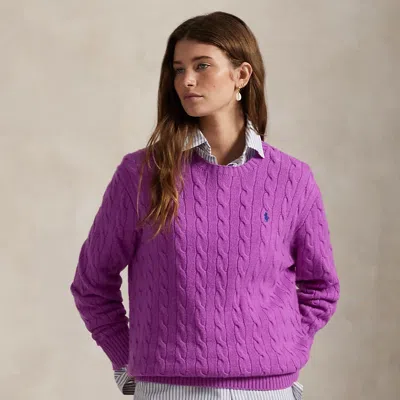 Ralph Lauren Cable Wool-cashmere Crewneck Sweater In Purple