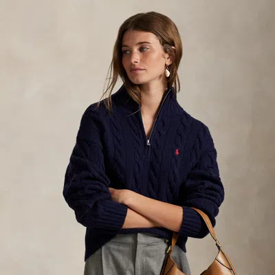 Ralph Lauren Cable Wool-cashmere Half-zip Sweater In Blue