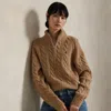 Ralph Lauren Cable Wool-cashmere Half-zip Sweater In Brown