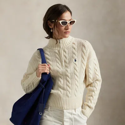 Ralph Lauren Cable Wool-cashmere Half-zip Sweater In White