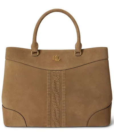 Ralph Lauren Cable-embossed Large Marcy Satchel Bag In Camel