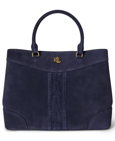 Ralph Lauren Cable-embossed Large Marcy Satchel Bag In Lauren Navy