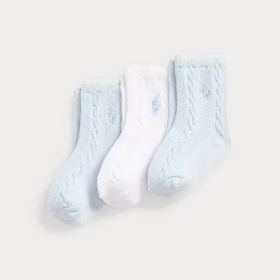 Ralph Lauren Babies' Cable-knit Ankle Sock 3-pack In Soft Blue