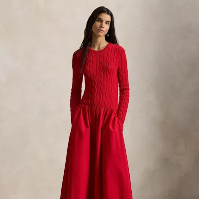 Polo Ralph Lauren Cable-knit Bodice Cotton Dress In Rl Red