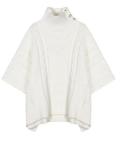 Ralph Lauren Cable-knit Button Accent Poncho In Cream