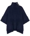 Ralph Lauren Cable-knit Button Accent Poncho In Navy