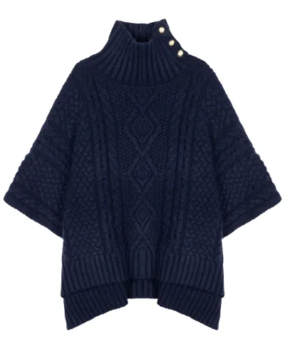 Ralph Lauren Cable-knit Button Accent Poncho In Navy