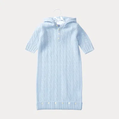 Ralph Lauren Babies' Cable-knit Cashmere Bunting In Pearl Blue