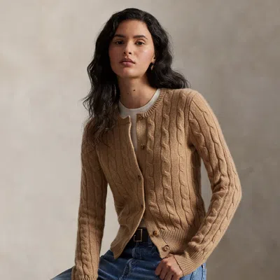 Polo Ralph Lauren Cable-knit Cashmere Crewneck Cardigan In Collection Camel Melange In Neutral