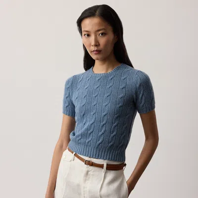 Ralph Lauren Cable-knit Cashmere Cropped Sweater In Chambray Melange In Blue