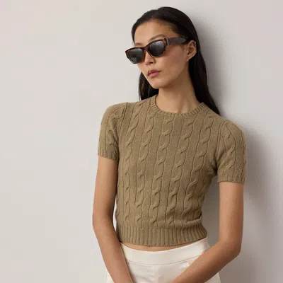 Ralph Lauren Cable-knit Cashmere Cropped Sweater In Honey In Green