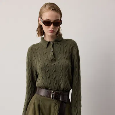 Ralph Lauren Cable-knit Cashmere Polo Sweater In Cypress In Green