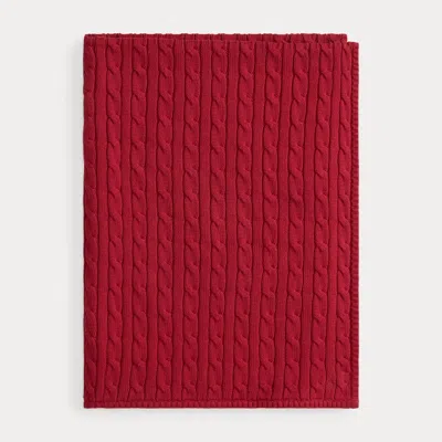 Ralph Lauren Cable-knit Cotton Baby Blanket In Eaton Red In Burgundy