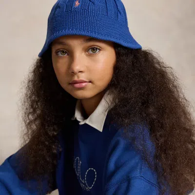 Ralph Lauren Kids' Cable-knit Cotton Bucket Hat In Dusty Azure In Blue