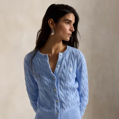 Polo Ralph Lauren Cable-knit Cotton Crewneck Cardigan In Baby Blue