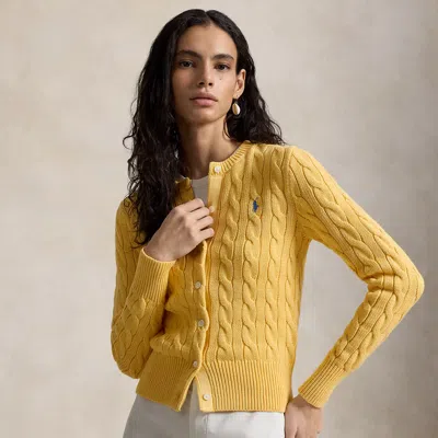 Polo Ralph Lauren Cable-knit Cotton Crewneck Cardigan In Beach Yellow