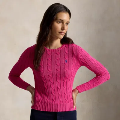 Polo Ralph Lauren Cable-knit Cotton Crewneck Sweater In Accent Pink