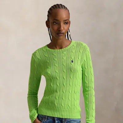 Polo Ralph Lauren Cable-knit Cotton Crewneck Sweater In Bright Leaf In Green
