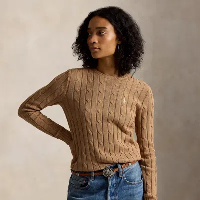 Polo Ralph Lauren Cable-knit Cotton Crewneck Sweater In Collection Camel Melange In Brown