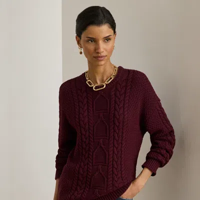 Ralph Lauren Cable-knit Cotton Crewneck Sweater In Dark Garnet In Burgundy