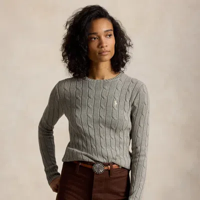 Polo Ralph Lauren Cable-knit Cotton Crewneck Sweater In Fawn Grey Heather In Gray