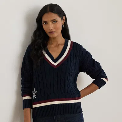 Ralph Lauren Cable-knit Cotton Cricket Sweater In Lauren Navy/cream Multi In Blue