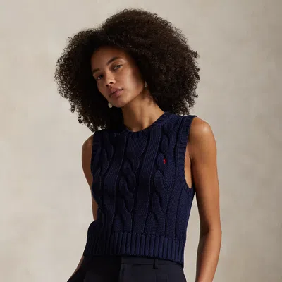 Polo Ralph Lauren Cable-knit Cotton Cropped Vest In Hunter Navy In Multi
