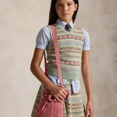 Ralph Lauren Kids' Cable-knit Cotton Drawstring Bucket Bag In Canvas Pink
