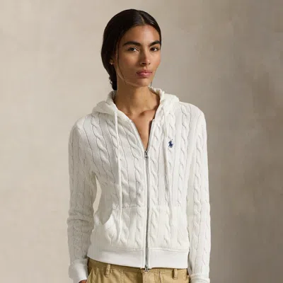 Polo Ralph Lauren Cable-knit Cotton Full-zip Hoodie In White