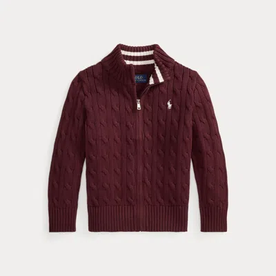 Ralph Lauren Kids' Cable-knit Cotton Full-zip Sweater In Rich Ruby In Burgundy