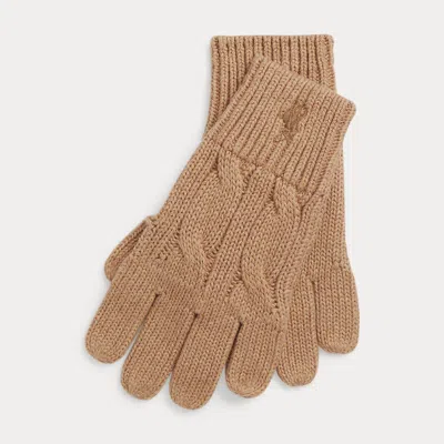 Ralph Lauren Cable-knit Cotton Glove In Camel Heather