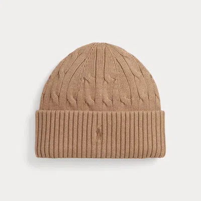 Ralph Lauren Cable-knit Cotton Hat In Camel Heather