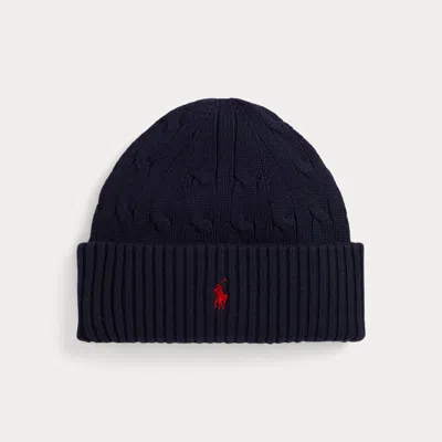 Ralph Lauren Cable-knit Cotton Hat In Rl Navy