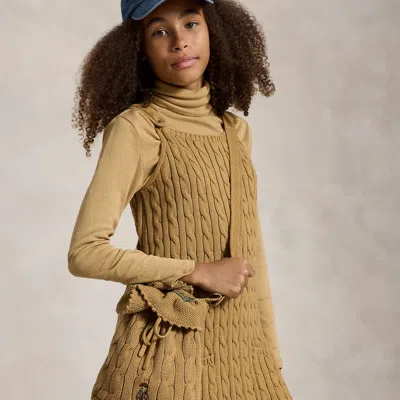 Ralph Lauren Kids' Cable-knit Cotton Polo Bear Bag In Berkshire Tan