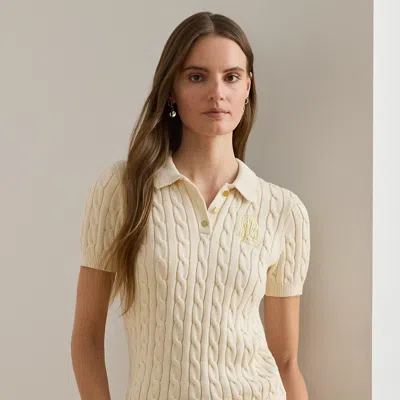 Ralph Lauren Cable-knit Cotton Polo Sweater In Mascarpone Cream In White