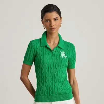 Ralph Lauren Cable-knit Cotton Polo Sweater In Stem In Green
