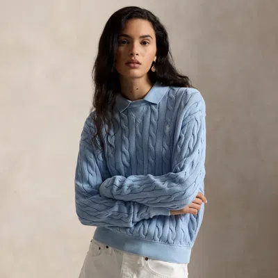 Polo Ralph Lauren Cable-knit Cotton Polo-collar Sweater In Chambray Blue