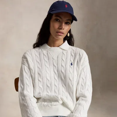 Polo Ralph Lauren Cable-knit Cotton Polo-collar Sweater In White