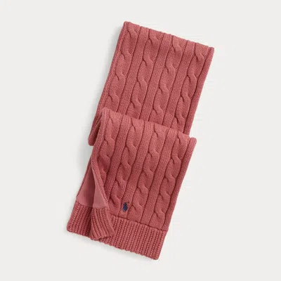 Ralph Lauren Kids' Cable-knit Cotton Scarf In Canvas Pink In Burgundy