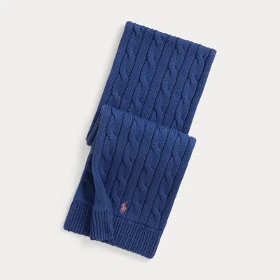 Ralph Lauren Kids' Cable-knit Cotton Scarf In Dusty Azure In Black