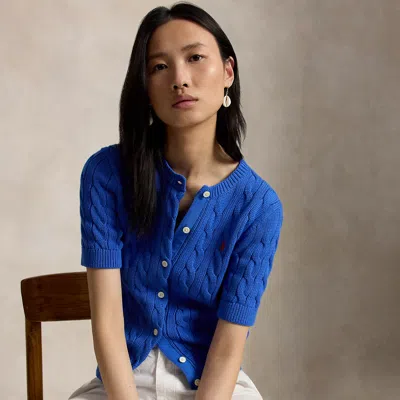 Polo Ralph Lauren Cable-knit Cotton Short-sleeve Cardigan In Gala Blue