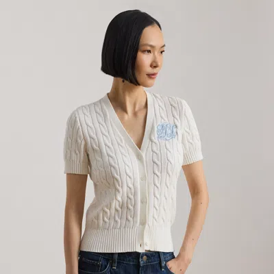 Ralph Lauren Cable-knit Cotton Short-sleeve Cardigan In White