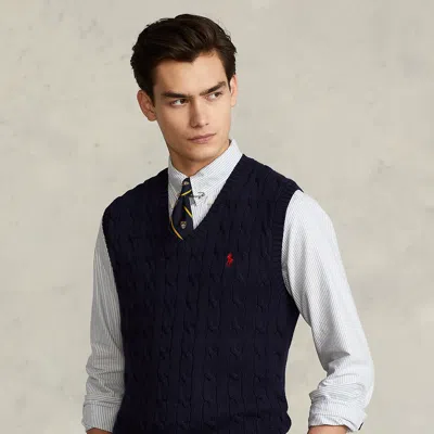 Polo Ralph Lauren Cable-knit Cotton Sweater Vest In Hunter Navy In Blue