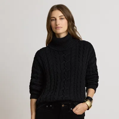 Ralph Lauren Cable-knit Cotton Turtleneck Sweater In Black