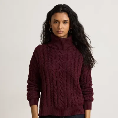 Ralph Lauren Cable-knit Cotton Turtleneck Sweater In Dark Garnet