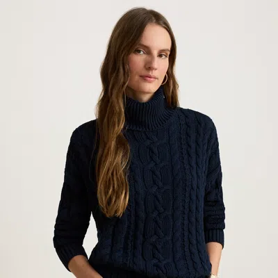 Ralph Lauren Cable-knit Cotton Turtleneck Sweater In Lauren Navy In Blue