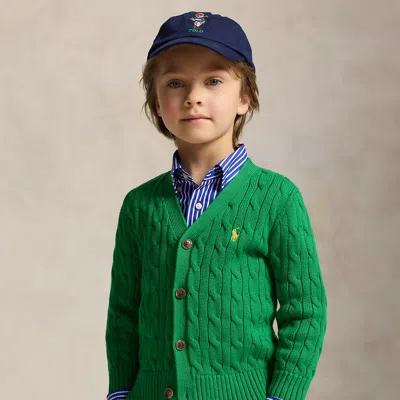 Ralph Lauren Kids' Cable-knit Cotton V-neck Cardigan In Cruise Green