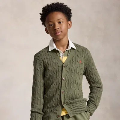 Ralph Lauren Kids' Cable-knit Cotton V-neck Cardigan In Cruise Olive In Green