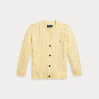 Ralph Lauren Kids' Cable-knit Cotton V-neck Cardigan In T Bird Yellow