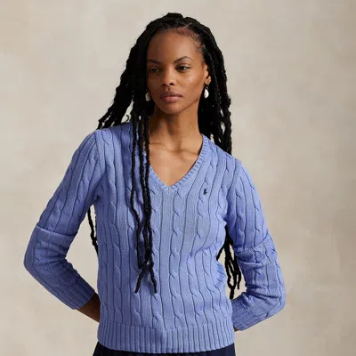 Polo Ralph Lauren Cable-knit Cotton V-neck Sweater In New Litchfield Blue